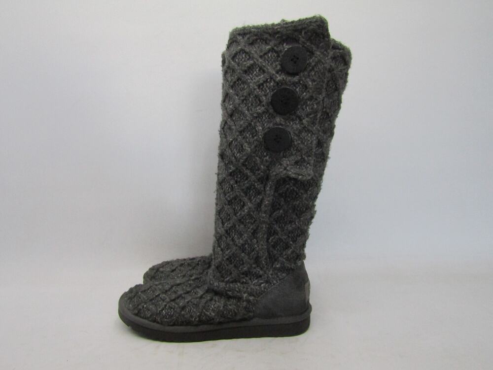 UGG Womens Size 7 M Gray Suede Button Knee High Fashion Boots